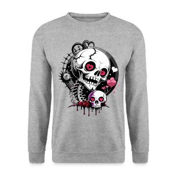 Crâne de la Saint-Valentin / Tête de mort Saint-Valentin SS0153 - Sweat-shirt Unisexe - gris chiné - Devant - Alina (178cm) & Michal (187cm)