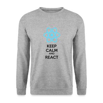 Keep calm and React - Unisex Pullover - Weißgrau meliert - Vorne - Alina (178cm) & Michal (187cm)