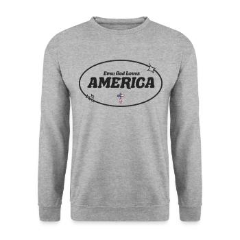 Sogar Gott betet Amerika an - Unisex Pullover - Weißgrau meliert - Vorne - Alina (178cm) & Michal (187cm)