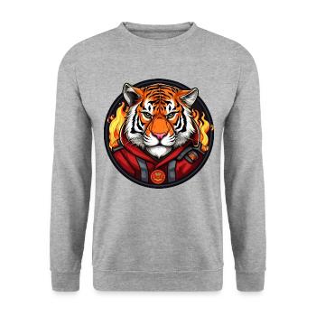 Tiger Feuerwehr - Unisex Pullover - Weißgrau meliert - Vorne - Alina (178cm) & Michal (187cm)