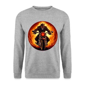 Teufel Motorrad / Motorradfahrer Teufel - Unisex Pullover - Weißgrau meliert - Vorne - Alina (178cm) & Michal (187cm)