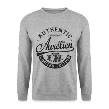 Aurélien personalisiertes Geschenk Vorname aurelien - Unisex Pullover - Weißgrau meliert - Vorne - Alina (178cm) & Michal (187cm)