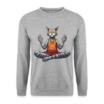 Chat de Yoga - Sweat-shirt Unisexe - gris chiné - Devant - Alina (178cm) & Michal (187cm)