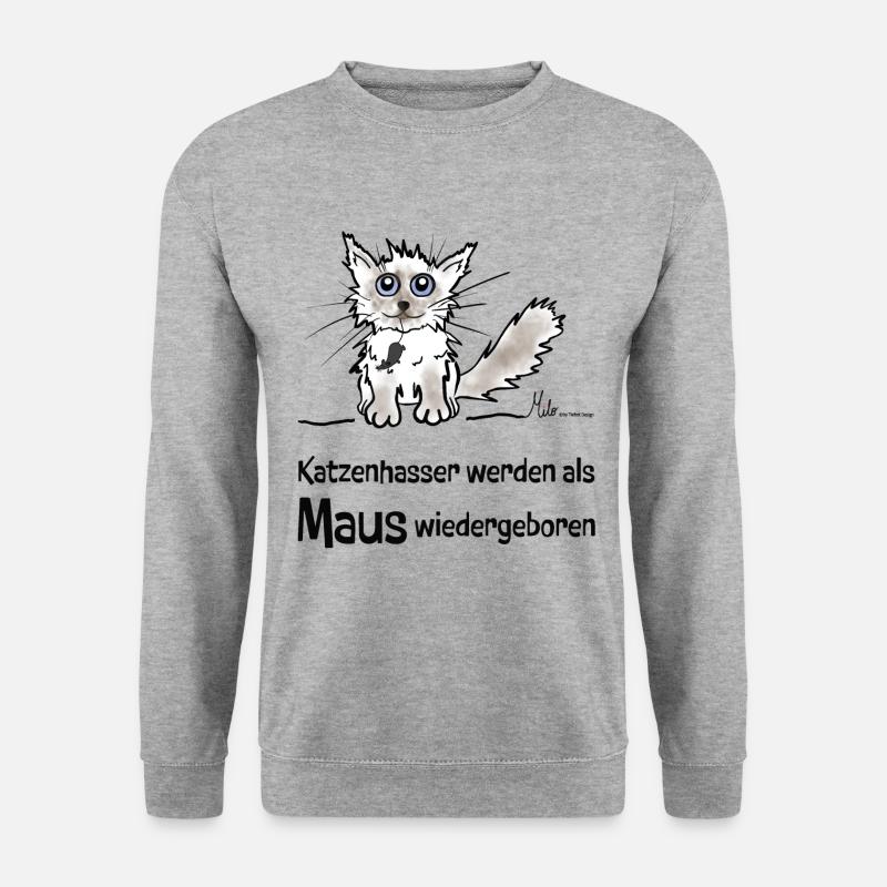 Katzenhasser werden als Maus geboren. - Unisex Pullover - Weißgrau meliert