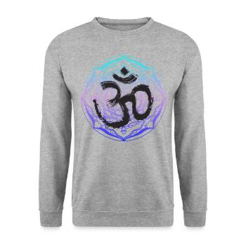 Om Goa spirituell Meditation Rave Festival Buddha - Unisex Pullover - Weißgrau meliert - Vorne - Alina (178cm) & Michal (187cm)