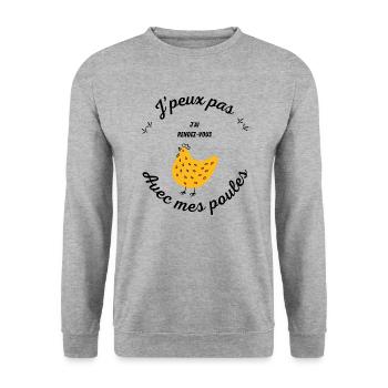 Je peux pas - J'ai rendez-vous avec mes poules - Sweat-shirt Unisexe - gris chiné - Devant - Alina (178cm) & Michal (187cm)