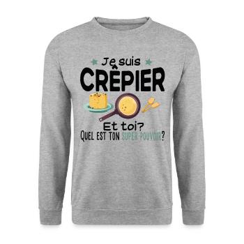 Crêpier Crêpe Super Pouvoirs Cadeau Humour Gaufre - Sweat-shirt Unisexe - gris chiné - Devant - Alina (178cm) & Michal (187cm)