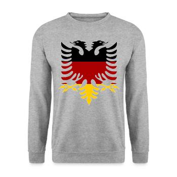 Albanien Deutschland Flagge - Unisex Pullover - Weißgrau meliert - Vorne - Alina (178cm) & Michal (187cm)