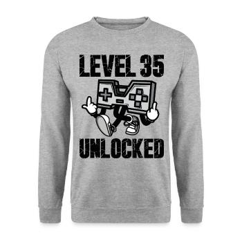 35 Geburtstag Level 35 Unlocked Jubiläum 35 Jahre - Unisex Pullover - Weißgrau meliert - Vorne - Alina (178cm) & Michal (187cm)