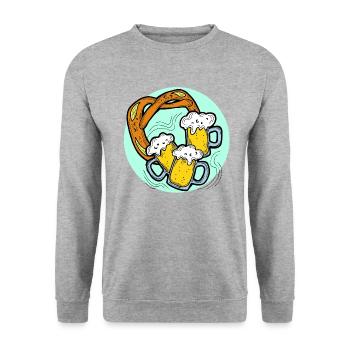Fête de la bière Octoberfest. Tasse à bière et Brezel. - Sweat-shirt Unisexe - gris chiné - Devant - Alina (178cm) & Michal (187cm)