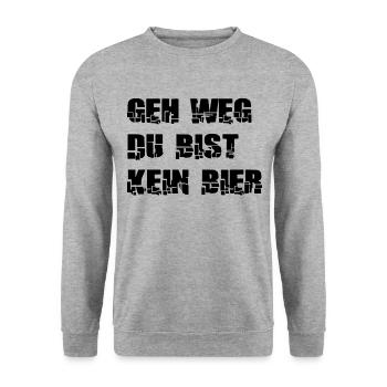 "geh weg du bist kein Bier" Spruch Design - Unisex Pullover - Weißgrau meliert - Vorne - Alina (178cm) & Michal (187cm)