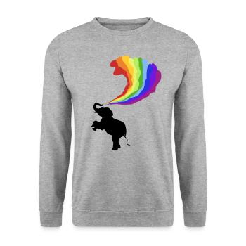 Elefant Elephant Regenbogen Regenbogenfarben - Unisex Pullover - Weißgrau meliert - Vorne - Alina (178cm) & Michal (187cm)