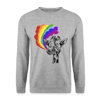 Funny giraffe with rainbow bad breath burp - Unisex Sweatshirt - salt & pepper - Front - Alina (178cm) & Michal (187cm)