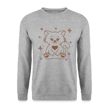 lovely kitty - Unisex Pullover - Weißgrau meliert - Vorne - Alina (178cm) & Michal (187cm)