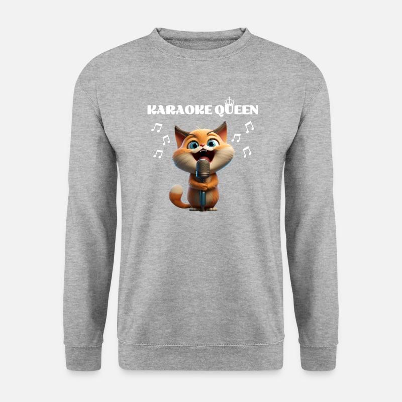 Karaoke-Queen Singen Lustiges Katzen Motiv - Unisex Pullover - Weißgrau meliert