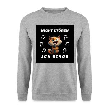 Nicht stören ich Singe Lustiges Katzen Motiv - Unisex Pullover - Weißgrau meliert - Vorne - Alina (178cm) & Michal (187cm)