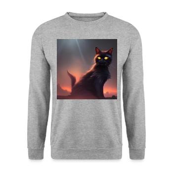 Black Cat at Night Dystopian - Unisex Pullover - Weißgrau meliert - Vorne - Alina (178cm) & Michal (187cm)