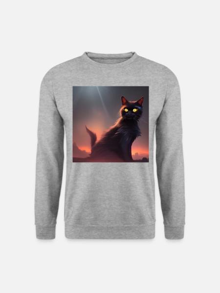 Black Cat at Night Dystopian - Unisex Pullover - Weißgrau meliert