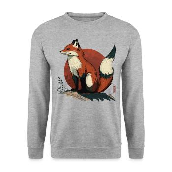 Japanese Fox - Unisex Pullover - Weißgrau meliert - Vorne - Alina (178cm) & Michal (187cm)