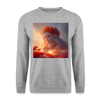 Mohnblütenzauber - Unisex Pullover - Weißgrau meliert - Vorne - Alina (178cm) & Michal (187cm)