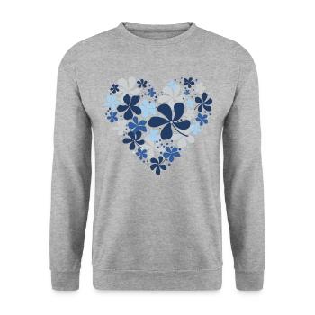 Blumen-Herz - Unisex Pullover - Weißgrau meliert - Vorne - Alina (178cm) & Michal (187cm)