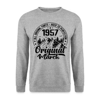 1957 mars Original : 67 Ans cadeau Anniversaire - Sweat-shirt Unisexe - gris chiné - Devant - Alina (178cm) & Michal (187cm)