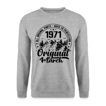 1971 März Original: Geschenk zum 53-jährigen Jubiläum - Unisex Pullover - Weißgrau meliert - Vorne - Alina (178cm) & Michal (187cm)
