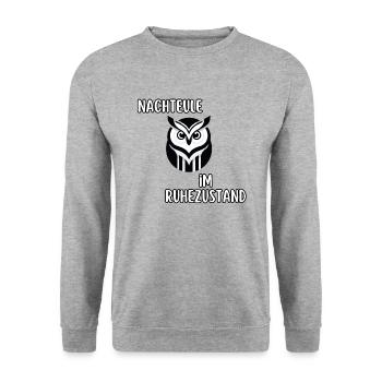 Nachteule im Ruhestand - Unisex Pullover - Weißgrau meliert - Vorne - Alina (178cm) & Michal (187cm)