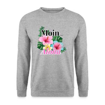Moin ist mein Aloha- Full flower power - Unisex Pullover - Weißgrau meliert - Vorne - Alina (178cm) & Michal (187cm)