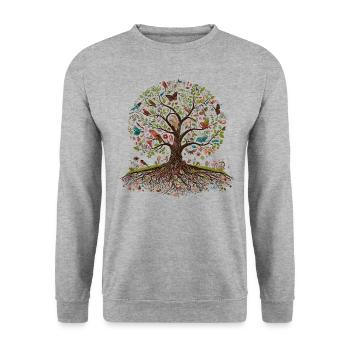 Lebendiger Lebensbaum - Unisex Pullover - Weißgrau meliert - Vorne - Alina (178cm) & Michal (187cm)