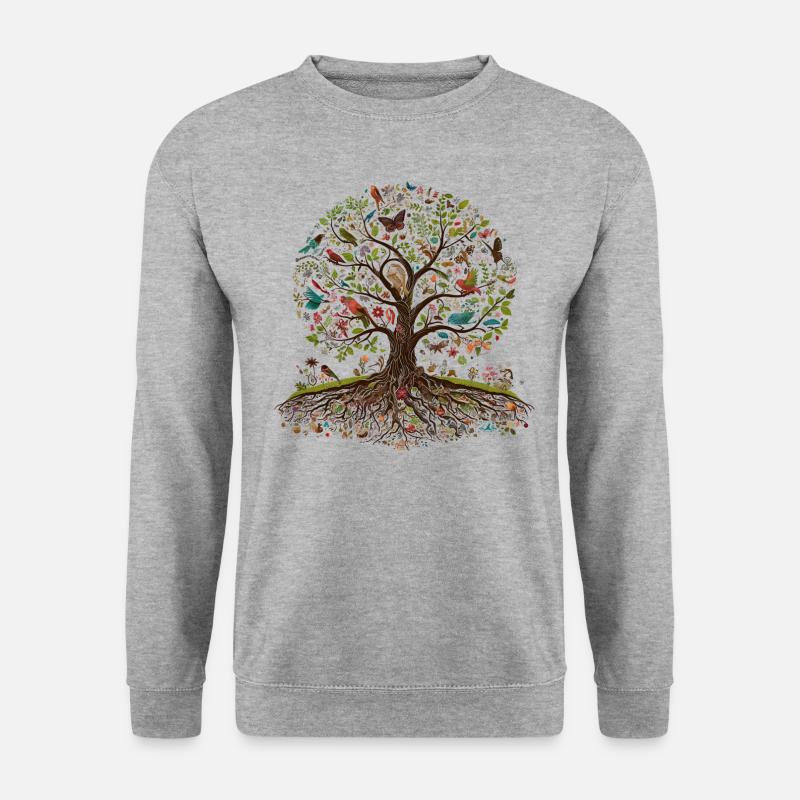 Lebendiger Lebensbaum - Unisex Pullover - Weißgrau meliert