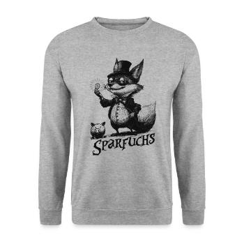 Sparfuchs Fuchs Schnäppchenjäger Pfennigfuchser - Unisex Pullover - Weißgrau meliert - Vorne - Alina (178cm) & Michal (187cm)