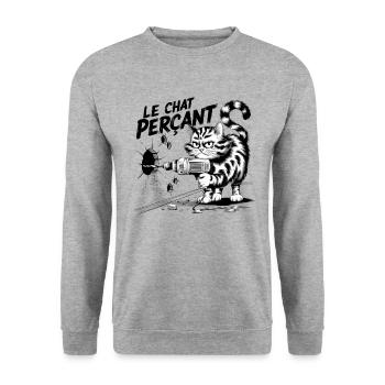 Jeu de mots Chat Persan / perçant Drôle - Sweat-shirt Unisexe - gris chiné - Devant - Alina (178cm) & Michal (187cm)