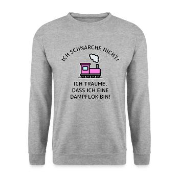 Ich schnarche nicht - Dampflok - Unisex Pullover - Weißgrau meliert - Vorne - Alina (178cm) & Michal (187cm)