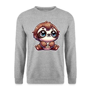 Chibi Sloth - Dessin animé extra mignon - Sweat-shirt Unisexe - gris chiné - Devant - Alina (178cm) & Michal (187cm)