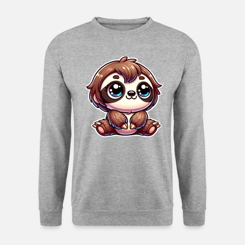 Chibi-Faultier – Extra Süßes Cartoon - Unisex Pullover - Weißgrau meliert