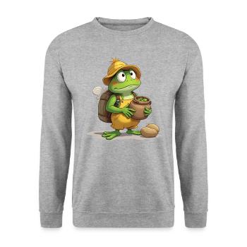 Green Jump: Frog Farmer - Unisex Pullover - Weißgrau meliert - Vorne - Alina (178cm) & Michal (187cm)