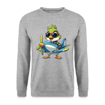 Sky Squawk: Bird Pilot - Unisex Pullover - Weißgrau meliert - Vorne - Alina (178cm) & Michal (187cm)