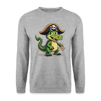 Swashbuckle Snap: Crocodile Pirate - Unisex Pullover - Weißgrau meliert - Vorne - Alina (178cm) & Michal (187cm)