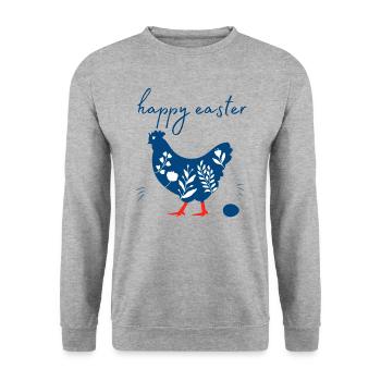 Joyeuses Pâques. Joyeuses Pâques. Oeuf de Pâques et poule - Sweat-shirt Unisexe - gris chiné - Devant - Alina (178cm) & Michal (187cm)