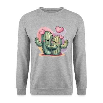 Kaktus-Liebe: Wir stechen zusammen! - Unisex Pullover - Weißgrau meliert - Vorne - Alina (178cm) & Michal (187cm)