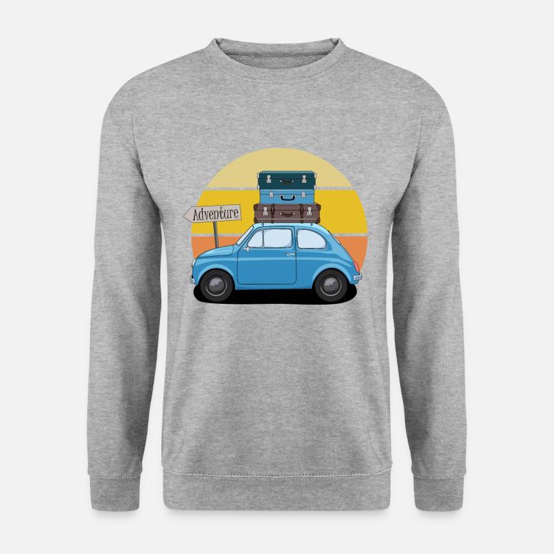 Auto mit Koffer reisen Abenteuer retro - Unisex Pullover - Weißgrau meliert