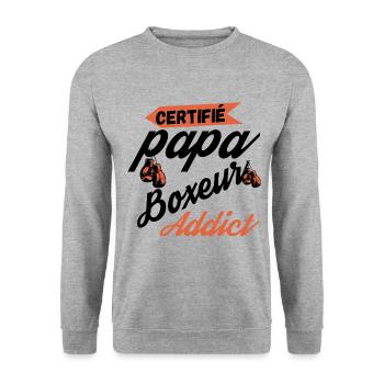 Certifié Papa Boxeur Addict - Sweat-shirt Unisexe - gris chiné - Devant - Alina (178cm) & Michal (187cm)