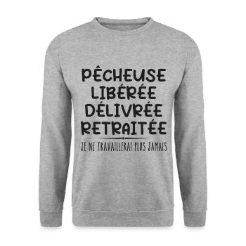Fisherwoman Celebrates Retirement with Humor Gift - Unisex Sweatshirt - salt & pepper - Front - Alina (178cm) & Michal (187cm)