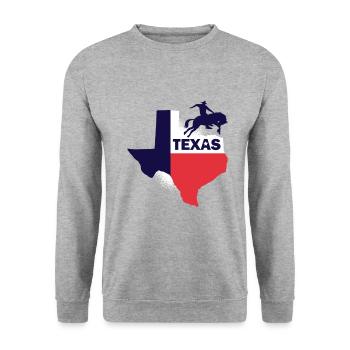Texas Tshirt avec Rodeo Cavaliers De Taureau Texas - Sweat-shirt Unisexe - gris chiné - Devant - Alina (178cm) & Michal (187cm)