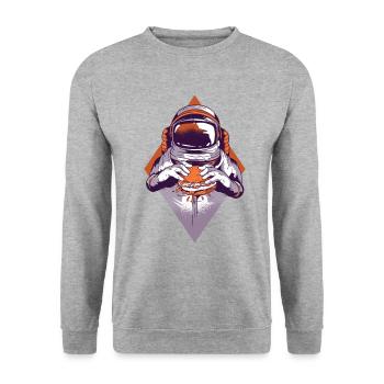 Astronaut eats a Burger Tshirt Fast Food - Unisex Sweatshirt - salt & pepper - Front - Alina (178cm) & Michal (187cm)