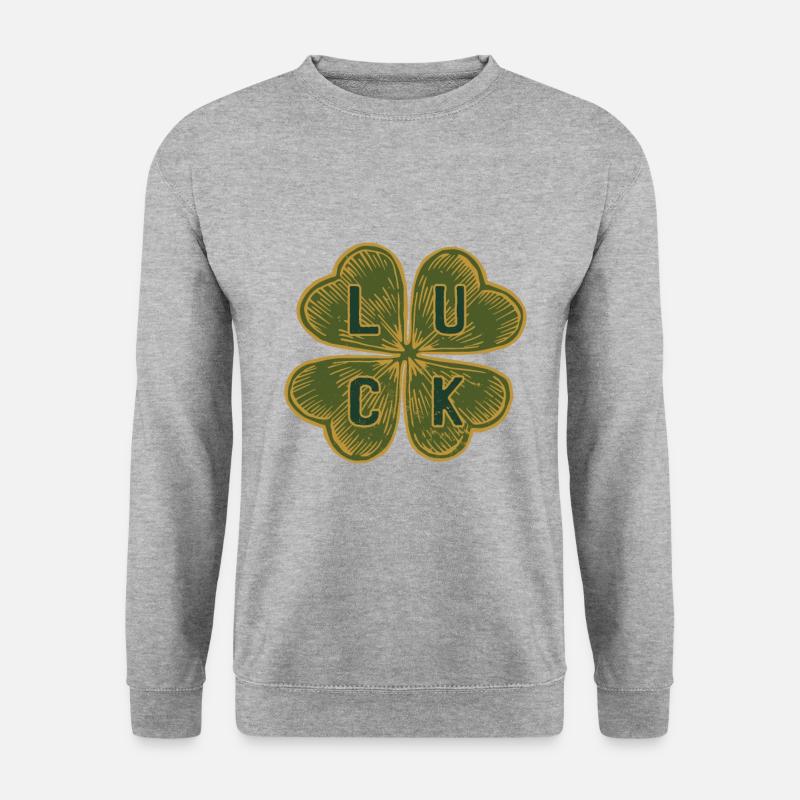 Vierblättriges Kleeblatt mit Glück in Englisch - Unisex Pullover - Weißgrau meliert