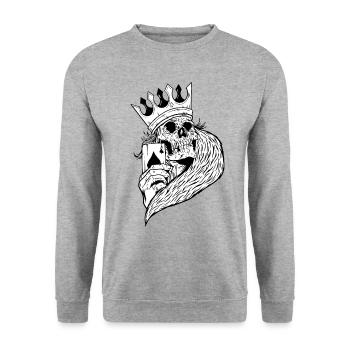 Skeleton playing poker with ace of spades skull - Unisex Sweatshirt - salt & pepper - Front - Alina (178cm) & Michal (187cm)