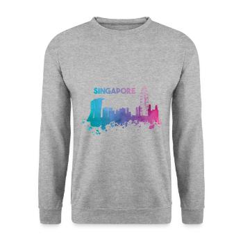 Wunderschöne Singapur Skyline in bunten Farben - Unisex Pullover - Weißgrau meliert - Vorne - Alina (178cm) & Michal (187cm)