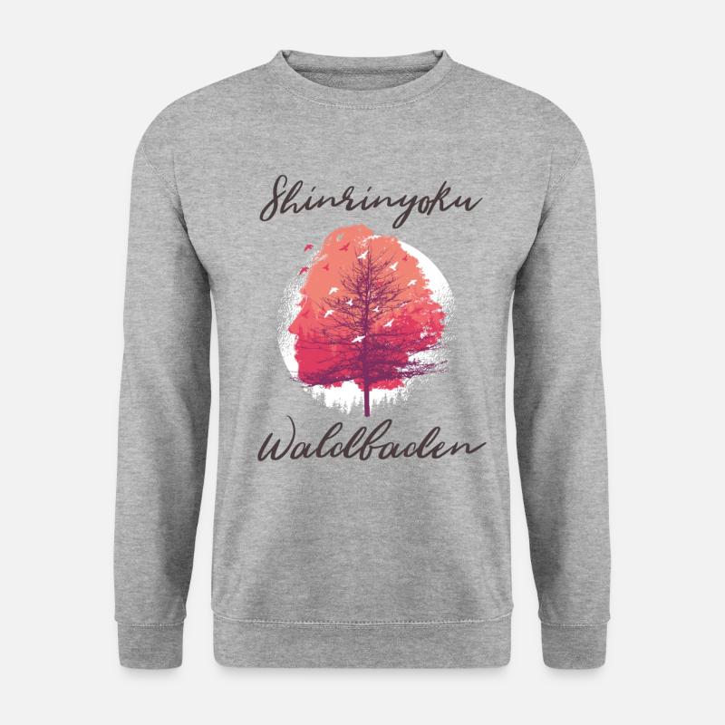 Shinrinyoku Waldbaden Baum und Wald mit Gesicht - Unisex Pullover - Weißgrau meliert